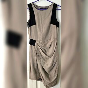 Sleeveless Drape Dress by Karen Millen in Neutral Taupe Beige and Black Colors